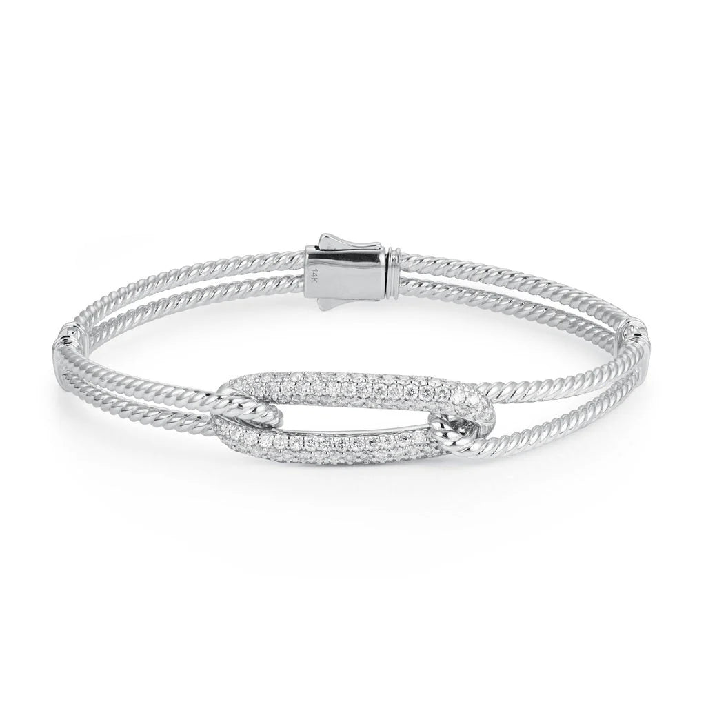 14K Gold Diamond Bangle Bracelet 7" – 1.34ct Natural VS-SI H-I Handset Diamonds (Yellow/White/Rose)