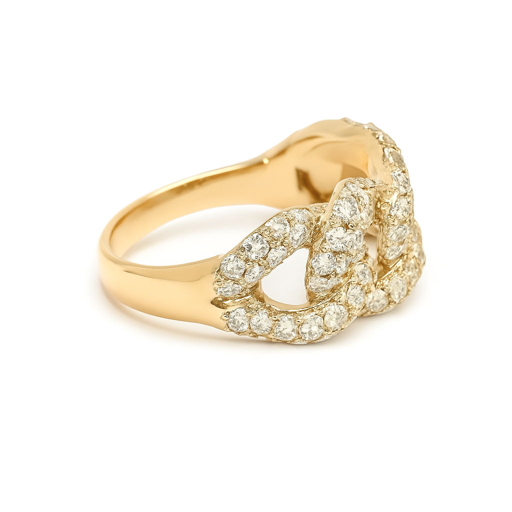 14K Yellow Gold Lab-Grown Diamond Cuban Link Ring, 1.84 Carats (F VS1)