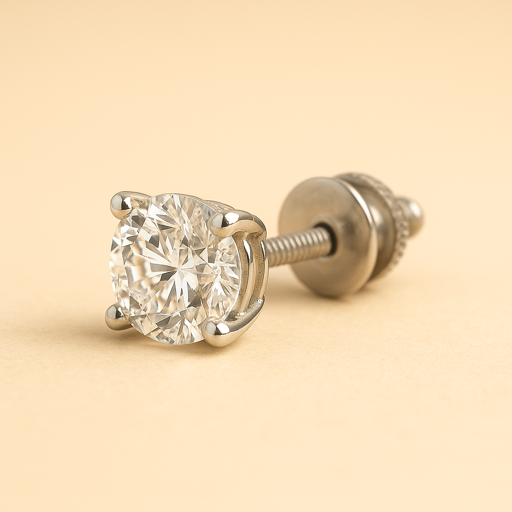 14K White Gold 4 Carat Lab Grown Diamond Stud Earrings E VS1 IGI Certified Screw Back