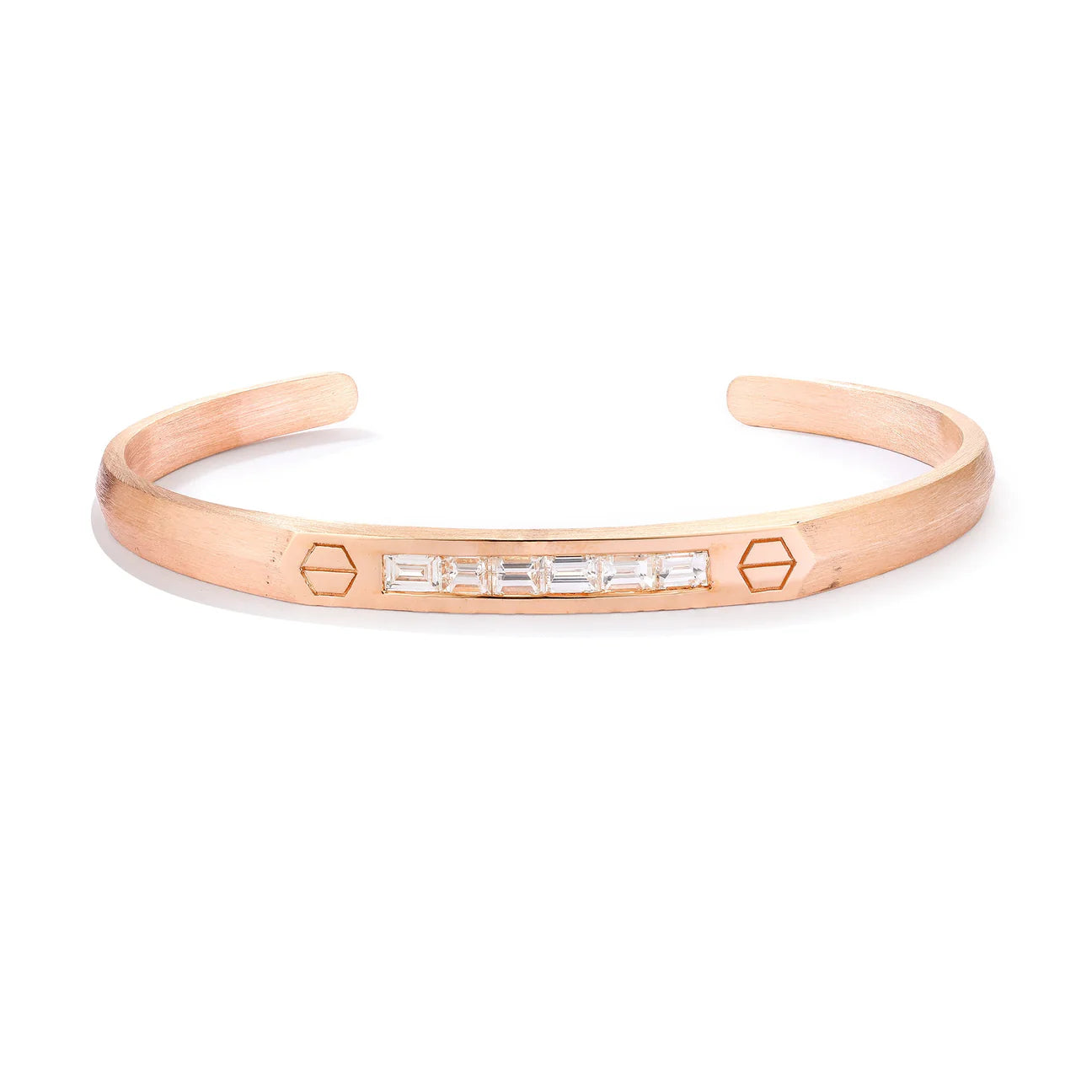 14K Rose Gold Baguette Diamond Cuff – Modern Open Design