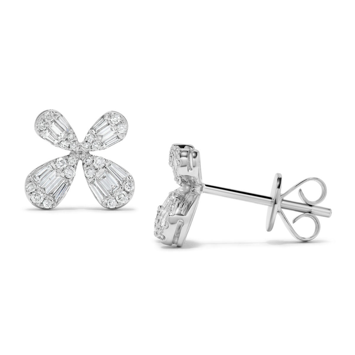 0.50 ct. t.w. Baguette Diamond Butterfly Stud Earrings in 14K White Gold
