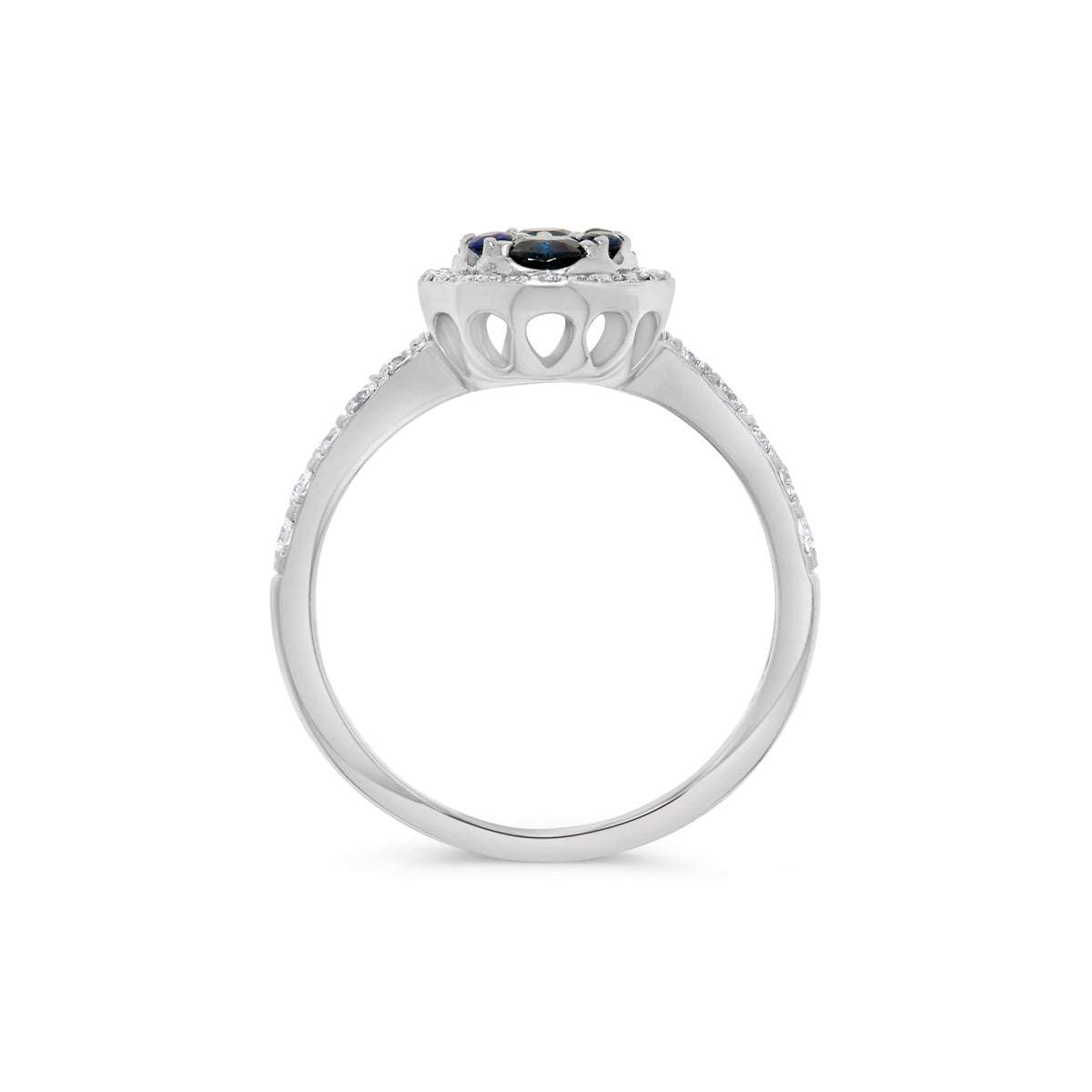 Sapphire Oval Shaped & Diamond Cluster Ring in 14K White Gold