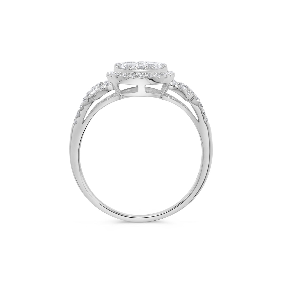 Circle Shaped Round Diamond Cluster Ring in 14K White Gold