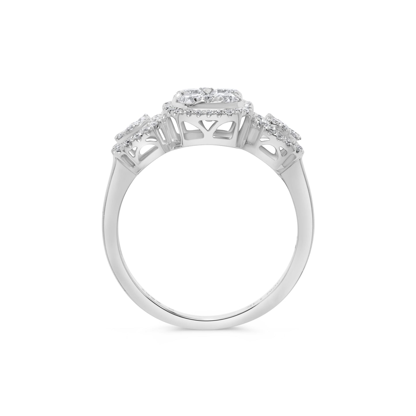 Triple Square Round Diamond Cluster Ring in 14K White Gold