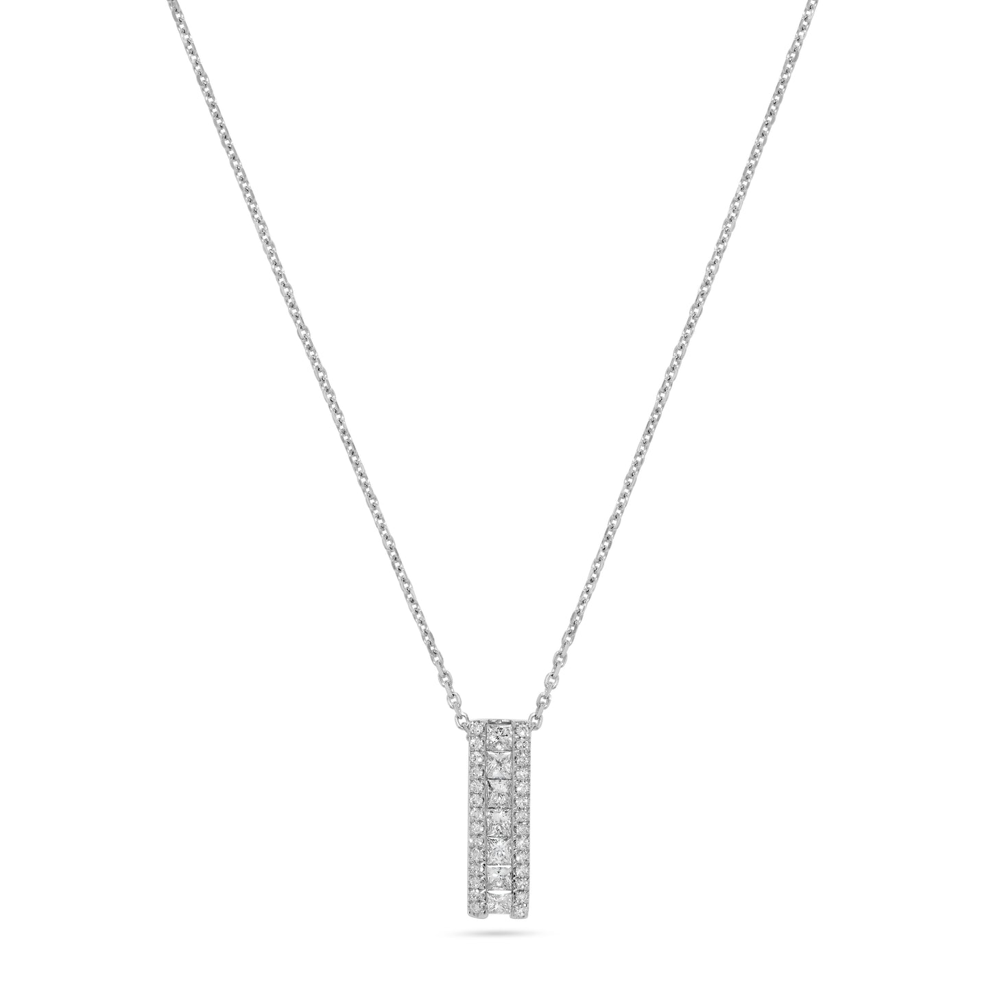 Diamond Princess Channel Pendant Necklace in 14K White Gold