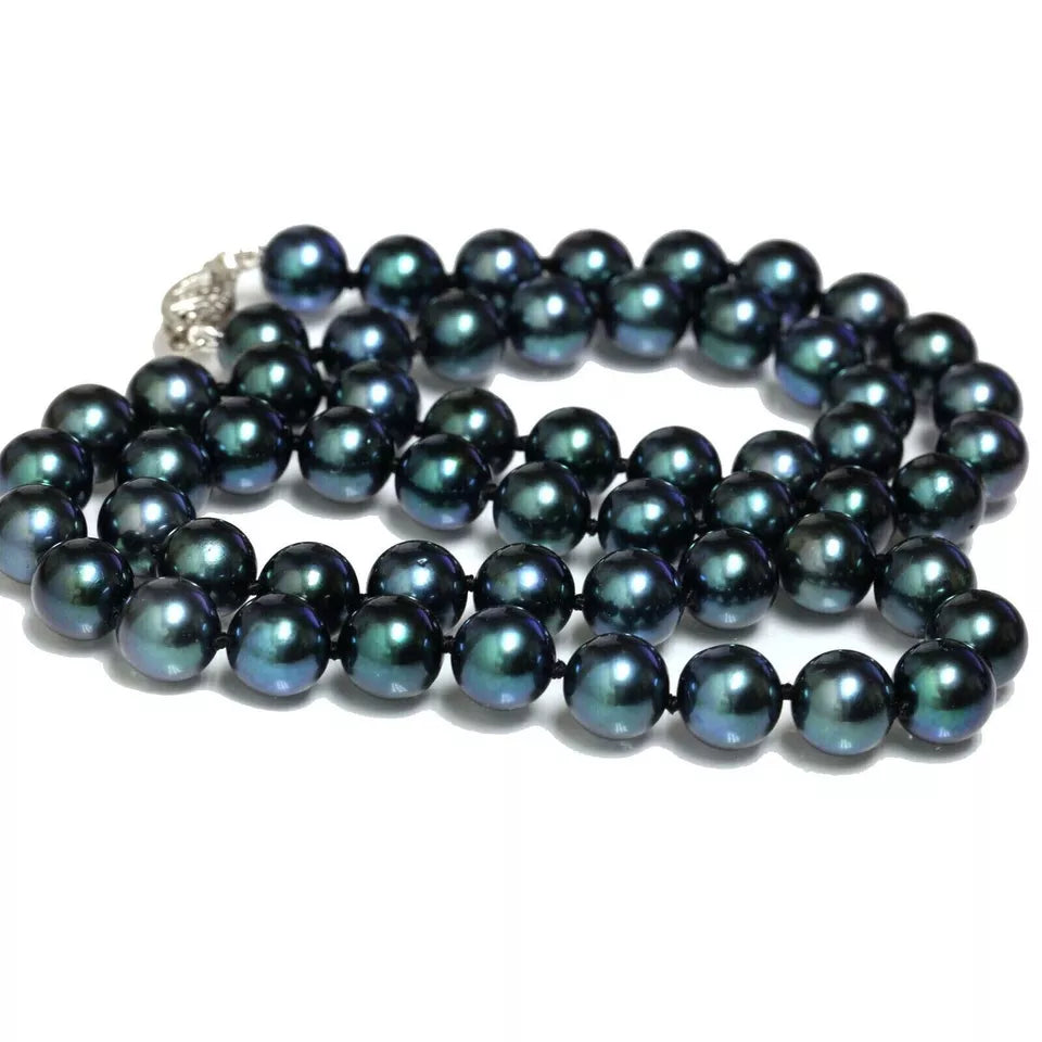 Akoya Pearl Necklace 14kt Gold 6- 6.5 mm Black Green 18"