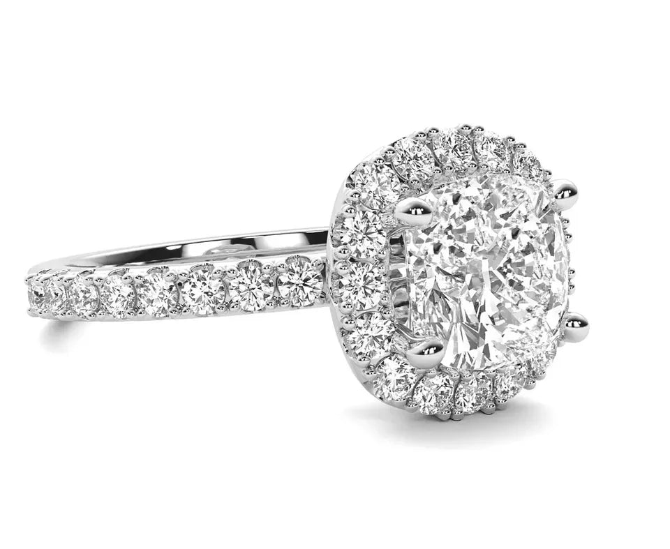 Halo 3.72 Carat VS1 CVD Lab Grown Cushion Cut Diamond Engagement Ring White Gold