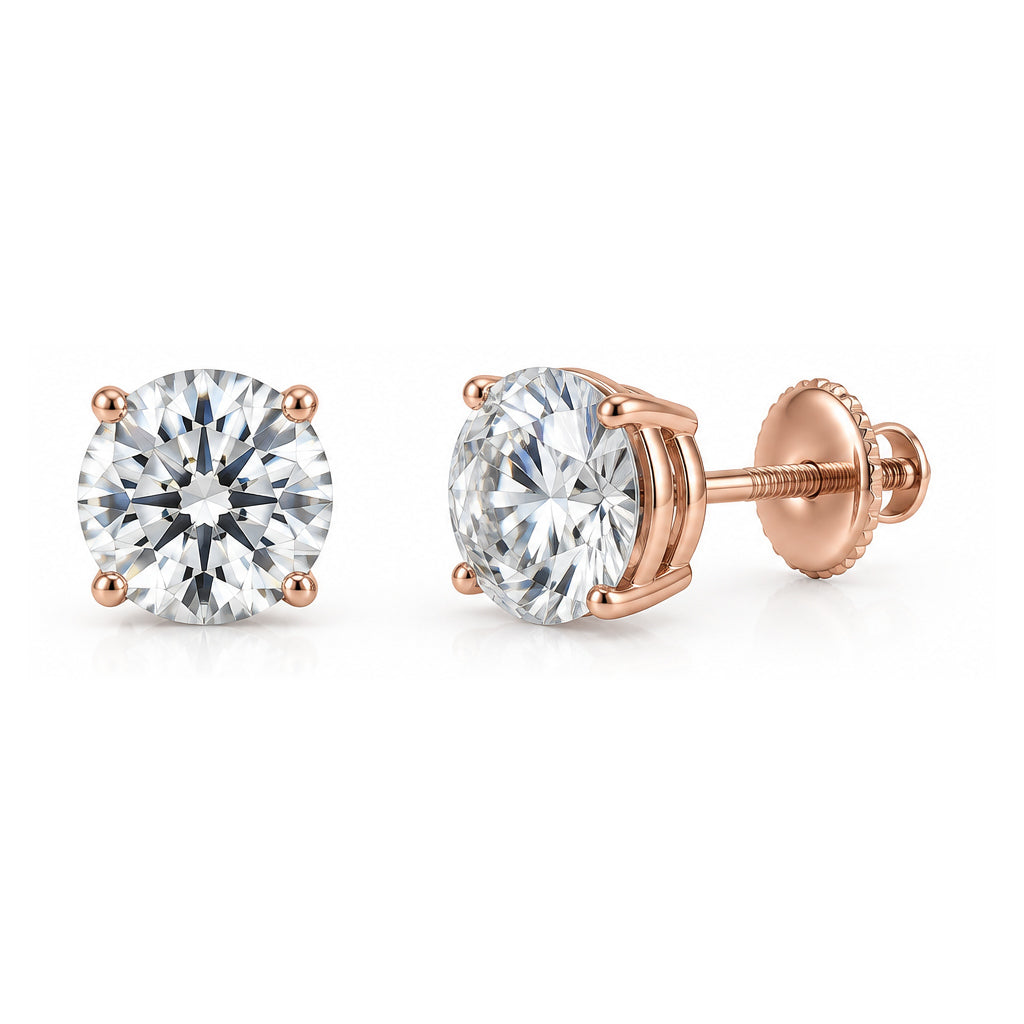 2CT D Color VS1 Round Lab-Grown Diamond Stud Earrings in 14K Gold