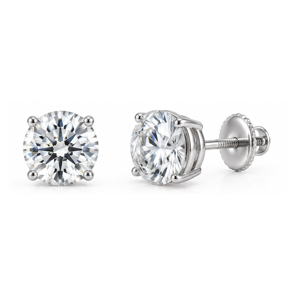 2CT F Color VS1 Round Lab Grown Diamond Stud Earrings in 14K Gold