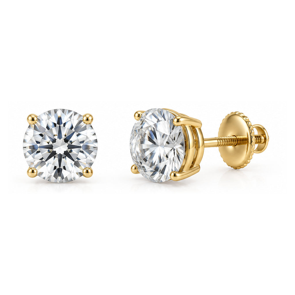2CT D Color VS1 Round Lab-Grown Diamond Stud Earrings in 14K Gold