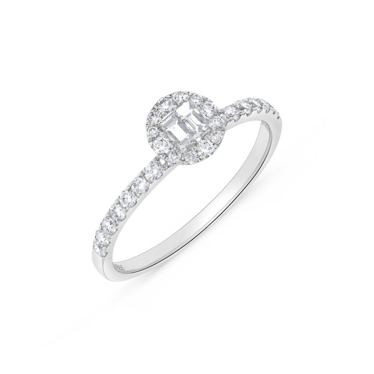 0.50 ct. t.w. Baguette Diamond & Round Halo Ring in 14K White Gold