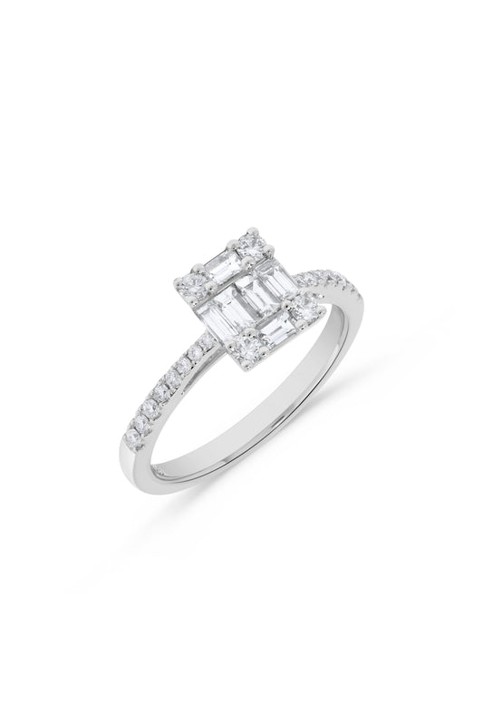 0.75 ct. t.w. Baguette Diamond Cluster Ring in 14K White Gold