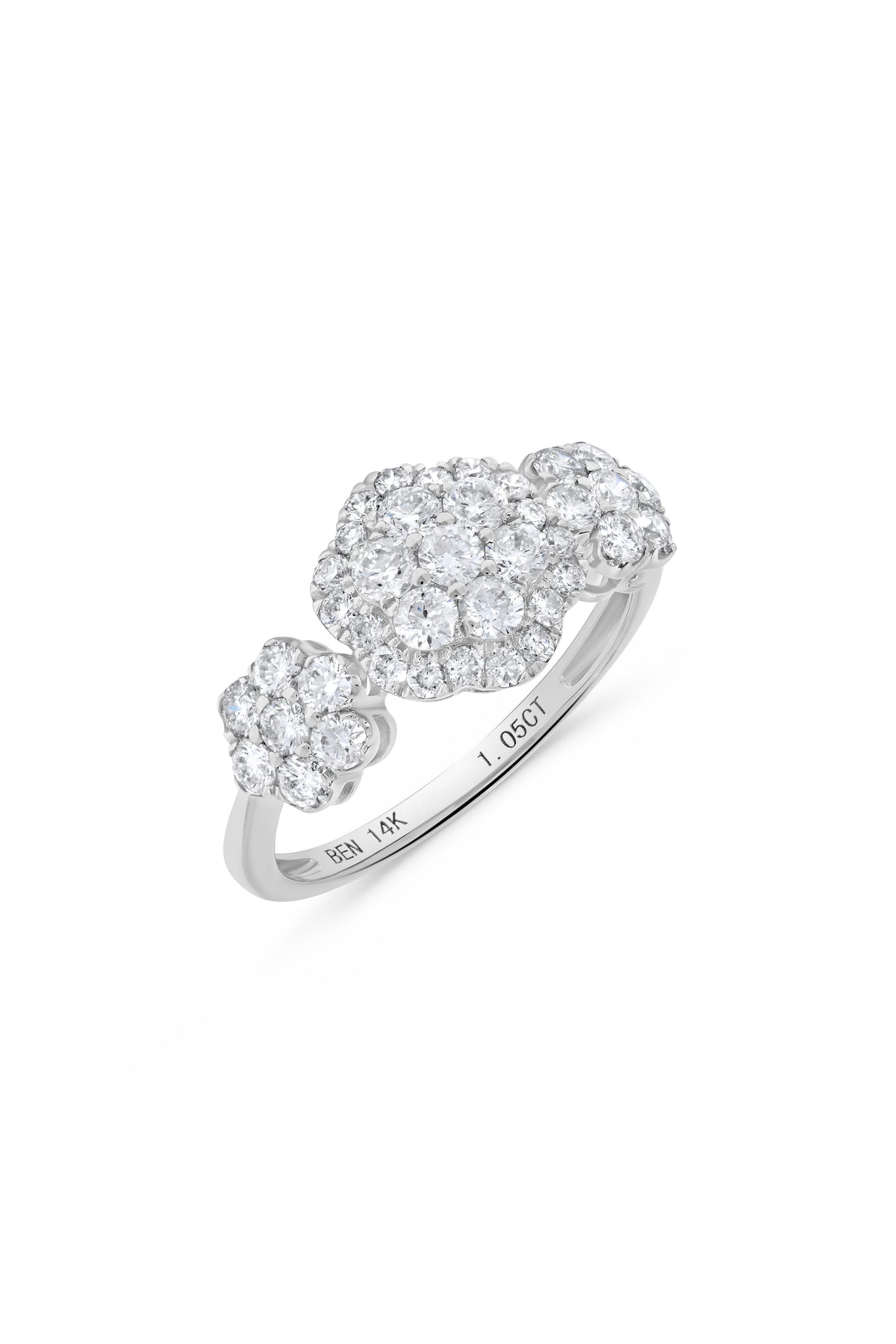 1.05 ct. t.w. Triple Floral Round Diamond Cluster Ring in 14K White Gold