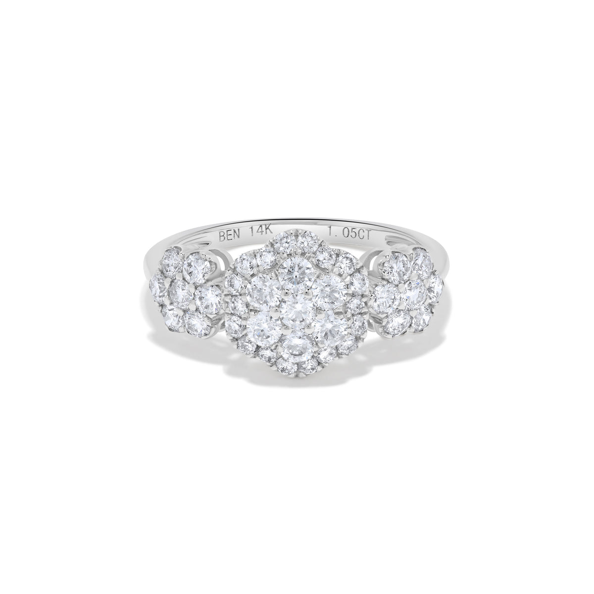 1.05 ct. t.w. Triple Floral Round Diamond Cluster Ring in 14K White Gold