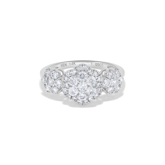 1.05 ct. t.w. Triple Floral Round Diamond Cluster Ring in 14K White Gold