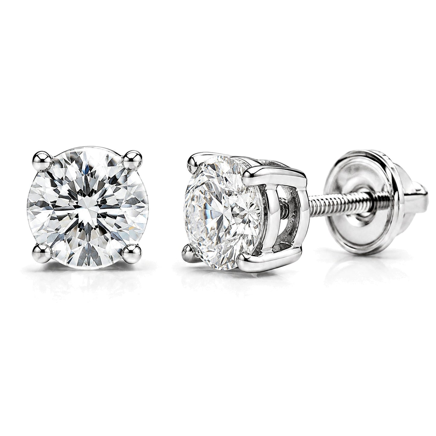 2.06 ct round CVD lab-grown diamond stud earrings in 14K white gold by Ancona Jewelry