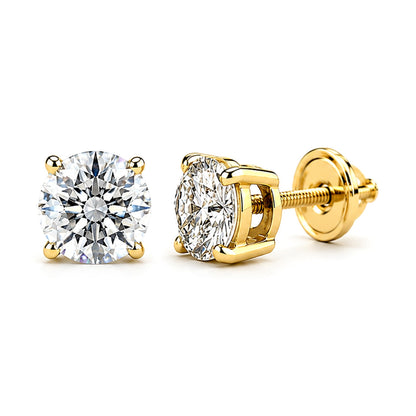 2.06 ct round CVD lab-grown diamond stud earrings in 14K yellow gold by Ancona Jewelry