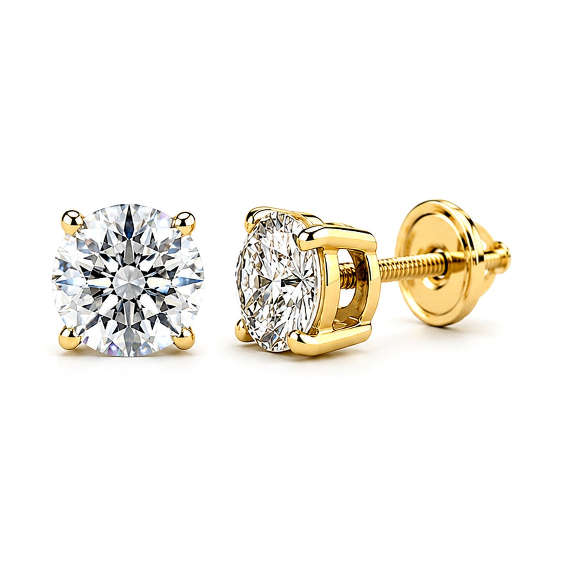 2.04 ct round CVD lab-grown diamond stud earrings in 14K yellow gold by Ancona Jewelry