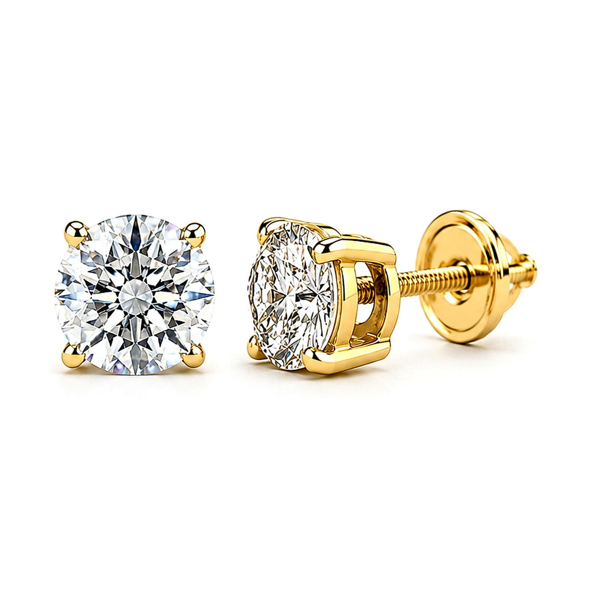 1.09 ct round CVD lab-grown diamond stud earrings in 14K yellow gold by Ancona Jewelry