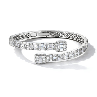 Baguette & Round Diamond Flex Cuff, 65 mm, 18K White Gold, 7.78 ct. tw., 7 in.