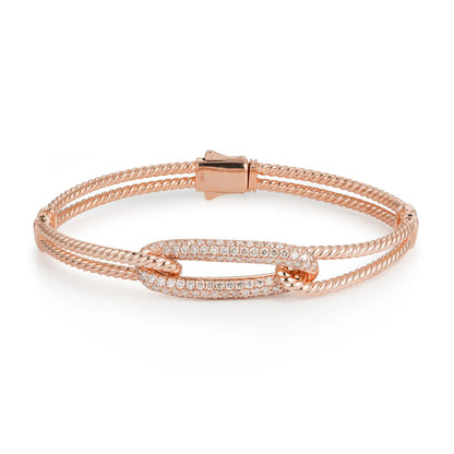 14K Gold Diamond Bangle Bracelet 7" – 1.34ct Natural VS-SI H-I Handset Diamonds (Yellow/White/Rose)