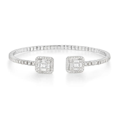 14K Gold Diamond Bangle Bracelet 7" – 2.22ct Natural VS–SI H–I Emerald-Cut Halo Open Design