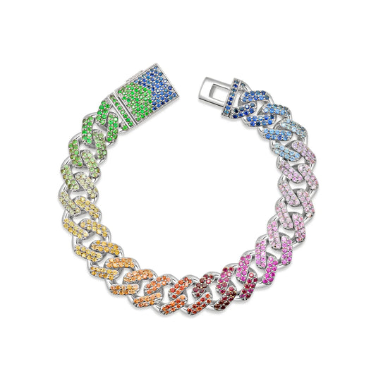 14K Gold Rainbow Cuban Link Bracelet – 8" 10.50ct Natural Stones