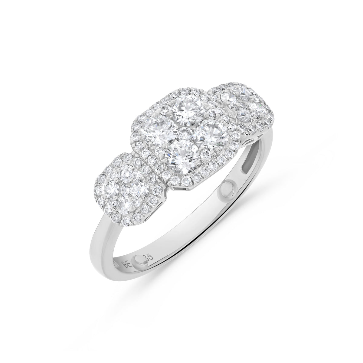 0.80 ct. t.w. Triple Cushion-Shaped Round Diamond Cluster Ring in 14K White Gold