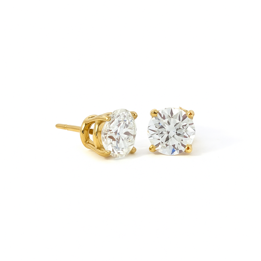 IGI Certified E VS1 Diamond Stud Earrings 4 Carats 14K Yellow Gold