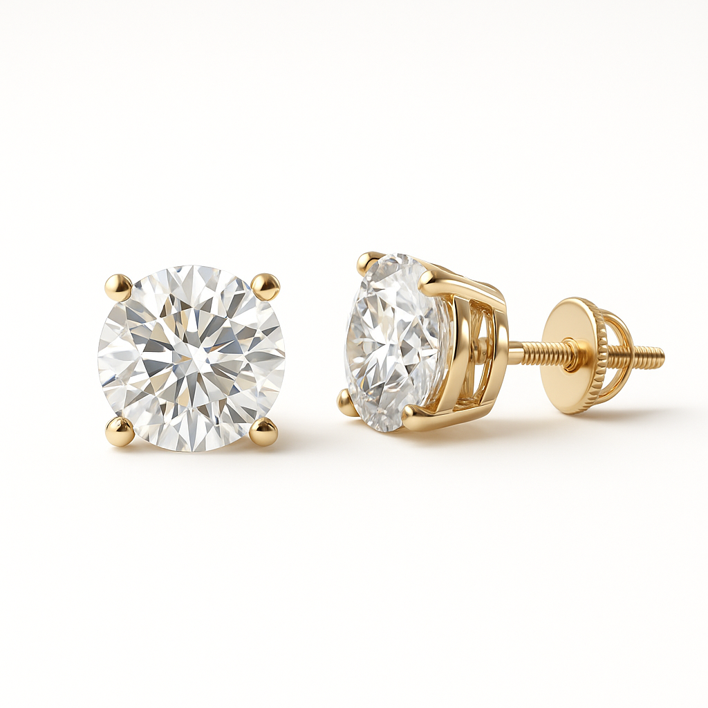 IGI Certified E VS1 Diamond Stud Earrings 4 Carats 14K Yellow Gold