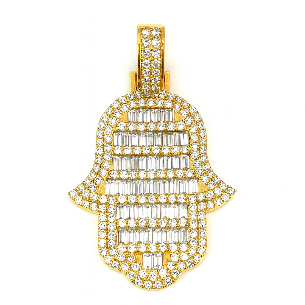 14K Yellow Gold Hamsa Pendant with 2.67 Carats of Lab Grown Diamonds