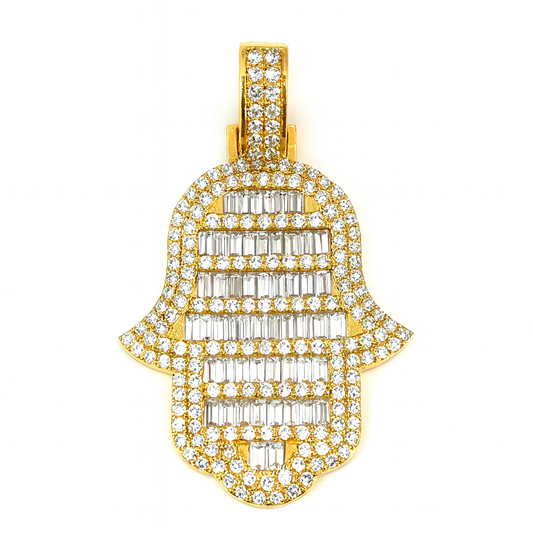 14K Yellow Gold Hamsa Pendant with 2.67 Carats of Lab Grown Diamonds