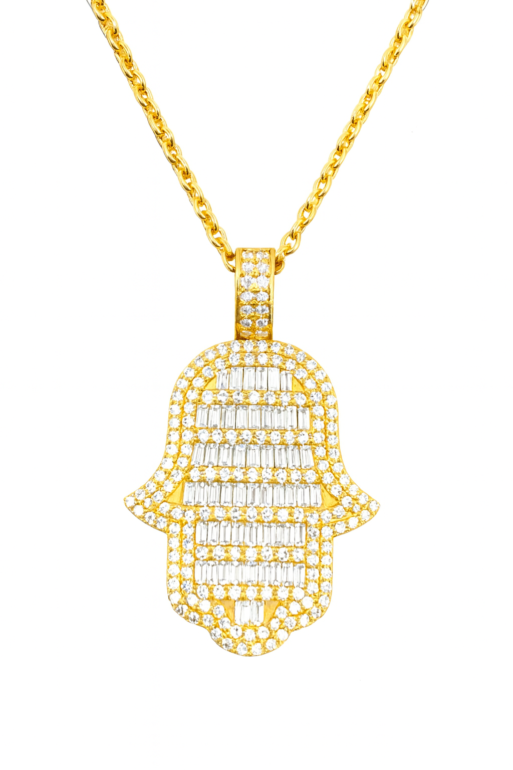 14K Yellow Gold Hamsa Pendant with 2.67 Carats of Lab Grown Diamonds