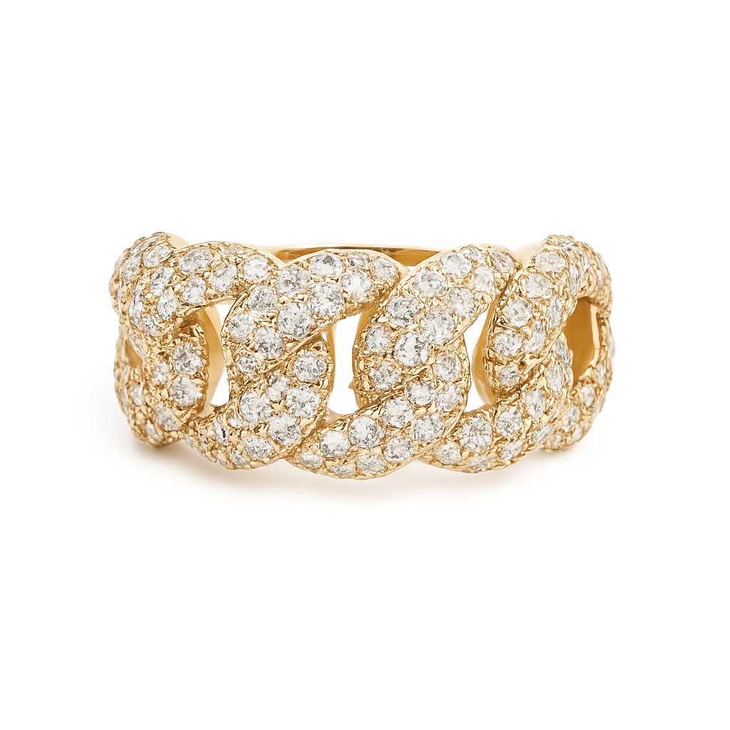 14K Yellow Gold Lab-Grown Diamond Cuban Link Ring, 1.84 Carats (F VS1)
