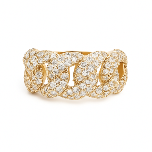 14K Yellow Gold Lab-Grown Diamond Cuban Link Ring, 1.84 Carats (F VS1)