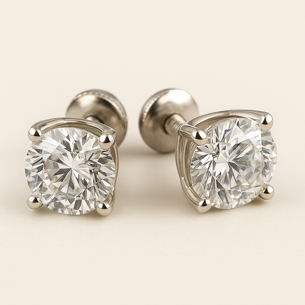 14K White Gold 4 Carat Lab Grown Diamond Stud Earrings E VS1 IGI Certified Screw Back