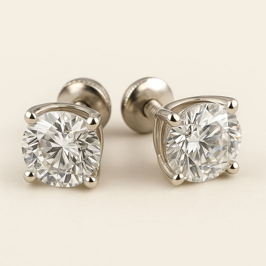 14K White Gold 4 Carat Lab Grown Diamond Stud Earrings E VS1 IGI Certified Screw Back