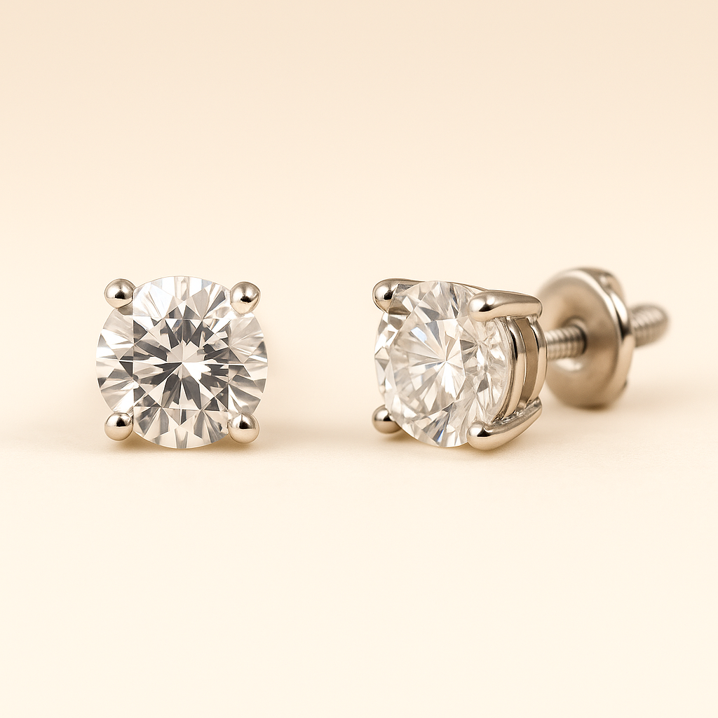 14K White Gold 4 Carat Lab Grown Diamond Stud Earrings E VS1 IGI Certified Screw Back