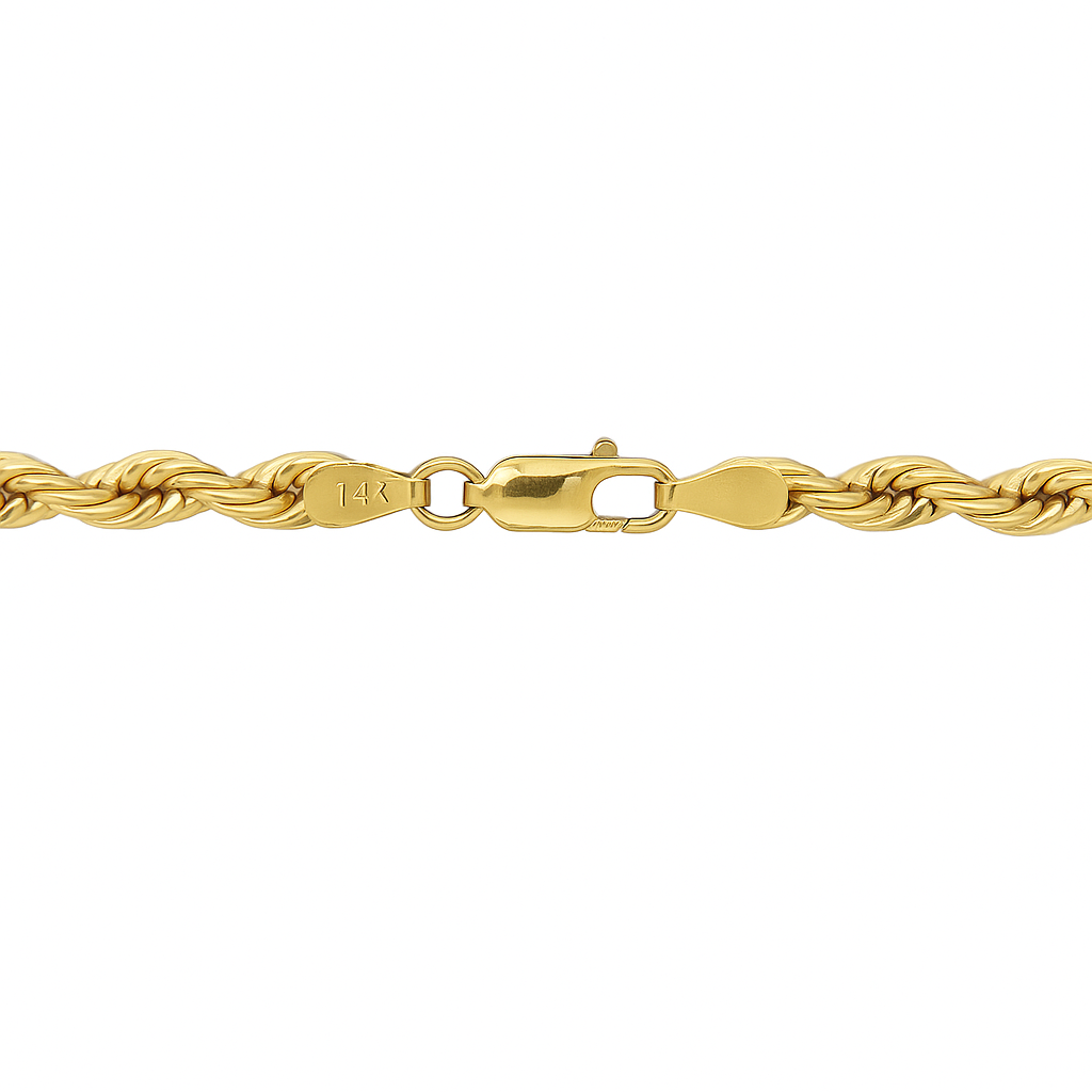 14K Yellow Gold Rope Chain Necklace 2.5mm