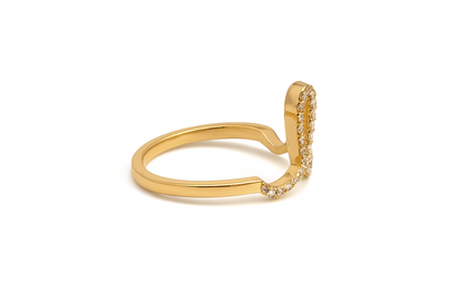 Love Script Ring, 14K Yellow Gold, Pavé Natural Diamonds, Size 6