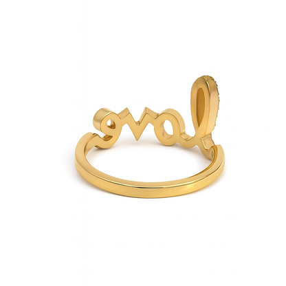 Love Script Ring, 14K Yellow Gold, Pavé Natural Diamonds, Size 6