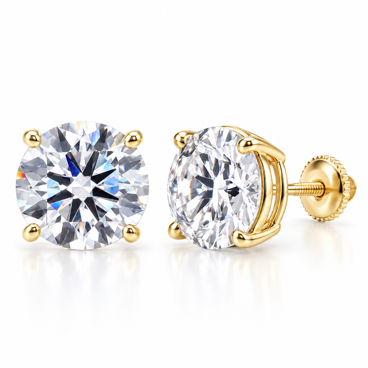 6CT F Color VS1 Round Lab Grown Diamond Stud Earrings in 14K Gold