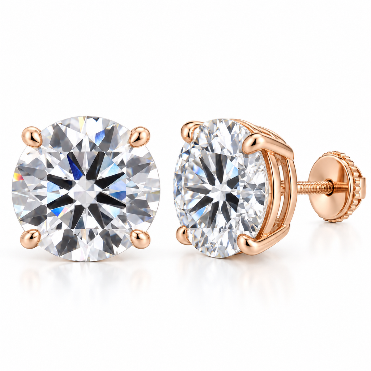 6CT D Color VS1 Round Lab Grown Diamond Stud Earrings in 14K Gold