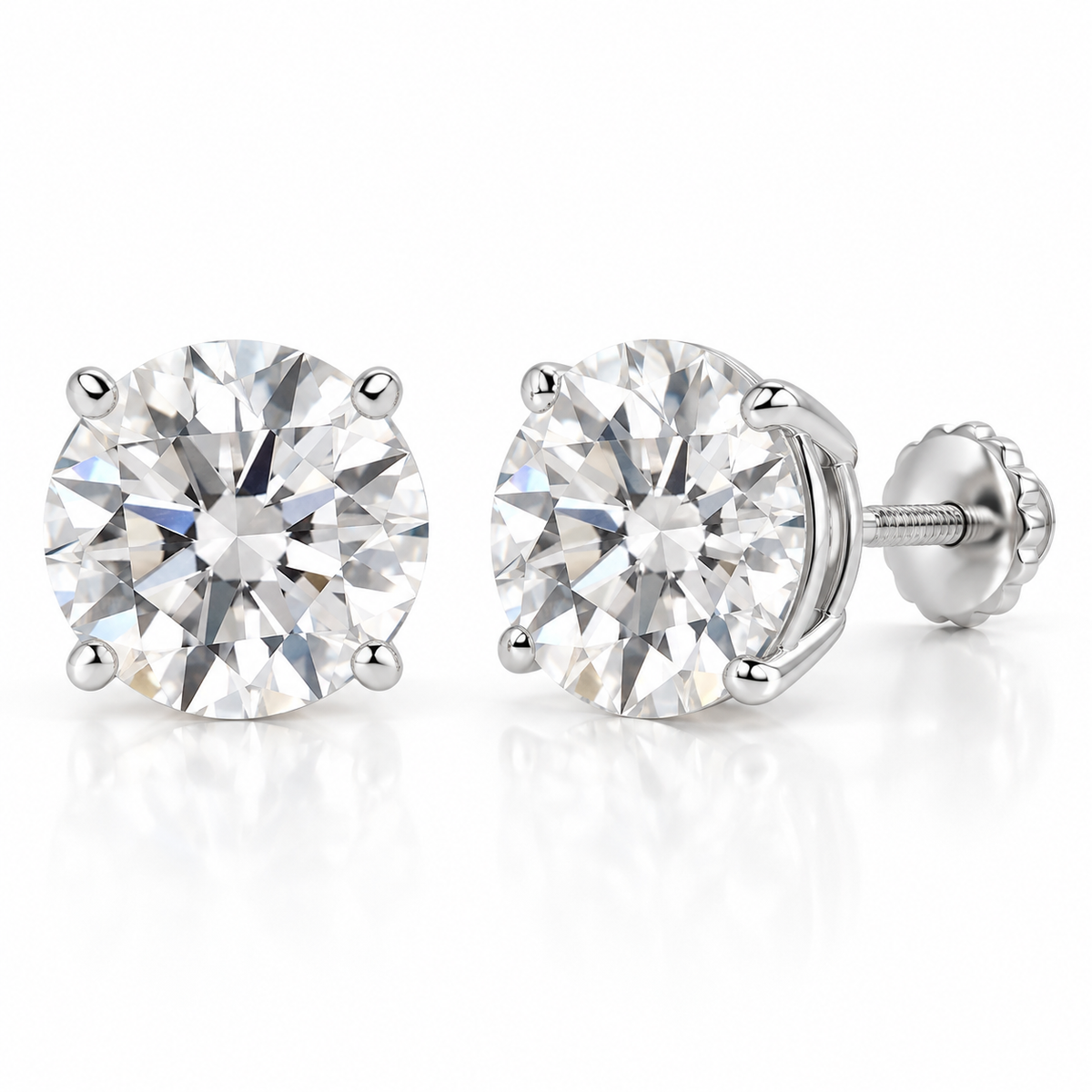 5CT D Color VS1 Round Lab Grown Diamond Stud Earrings in 14K Gold