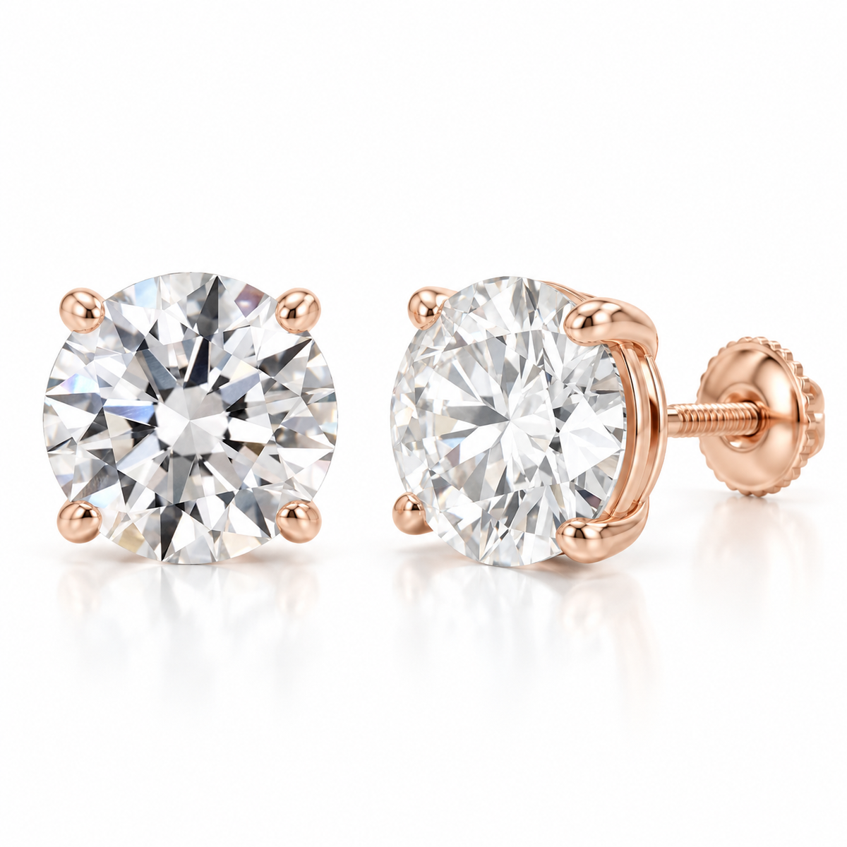 5CT F Color VS1 Round Lab-Grown Diamond Stud Earrings in 14K Gold