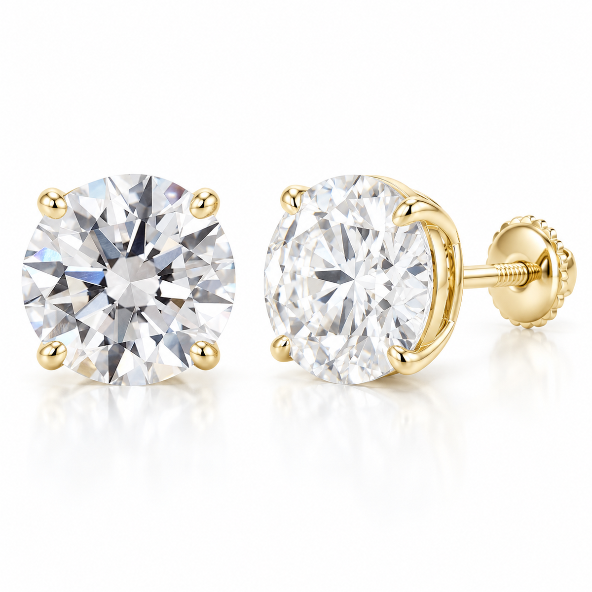 5CT D Color VS1 Round Lab Grown Diamond Stud Earrings in 14K Gold