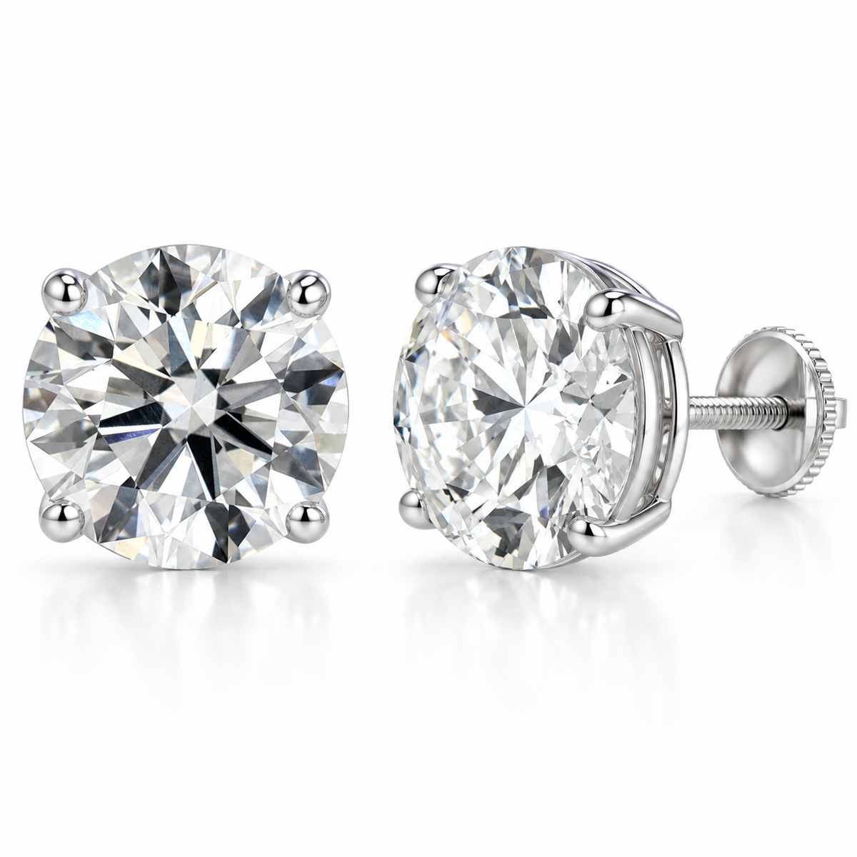 4CT E Color VS1 Round Lab-Grown Diamond Stud Earrings in 14K Gold