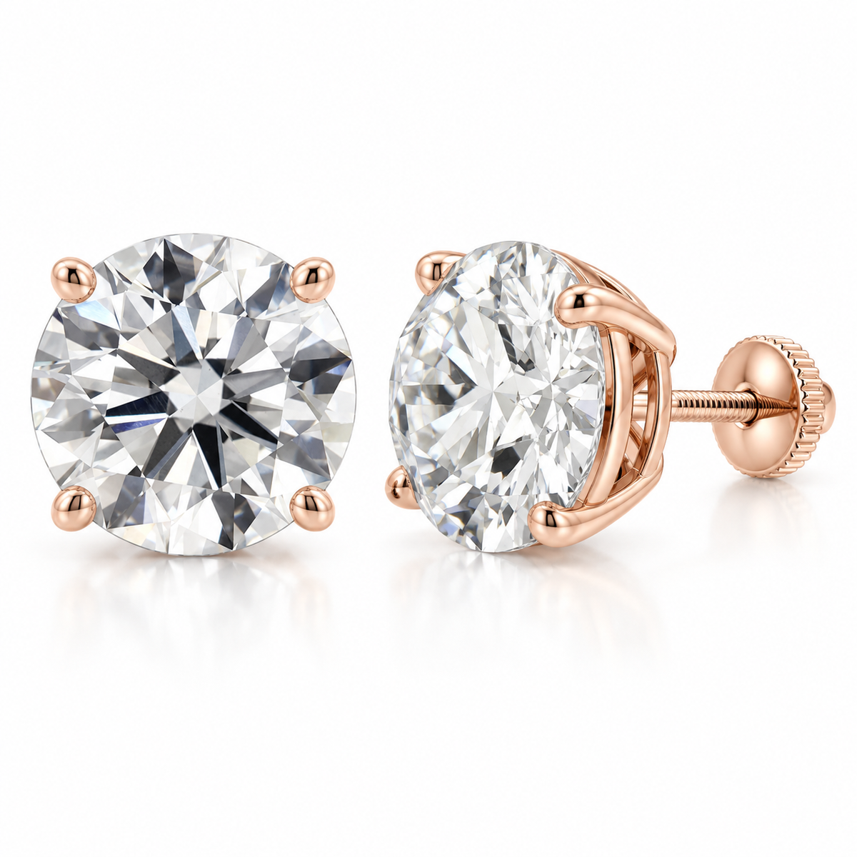 4CT F Color VS1 Round Lab Grown Diamond Stud Earrings in 14K Gold