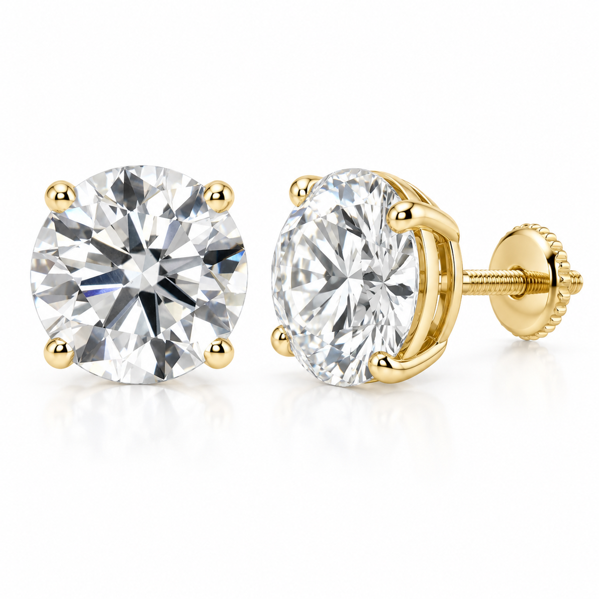 4CT E Color VS1 Round Lab-Grown Diamond Stud Earrings in 14K Gold