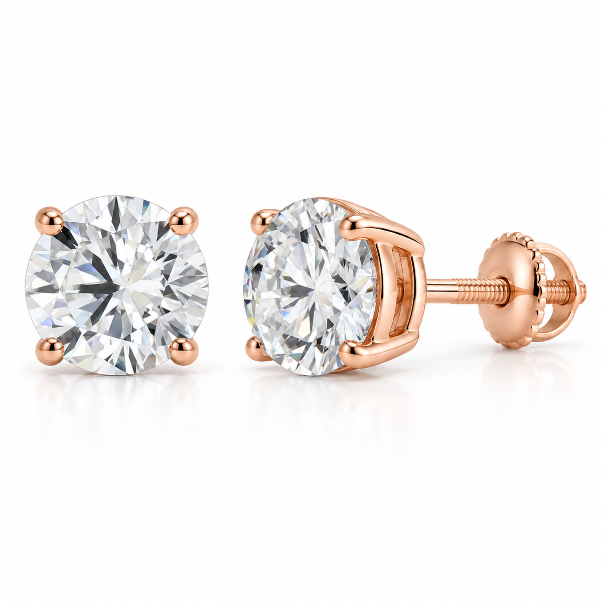 3CT F Color VS1 Round Lab-Grown Diamond Stud Earrings in 14K Gold